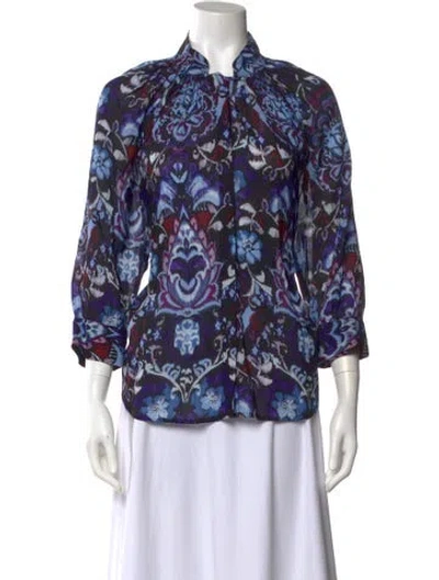 Pre-owned Smythe Floral Print Mock Neck Blouse W/ Tags In Purple