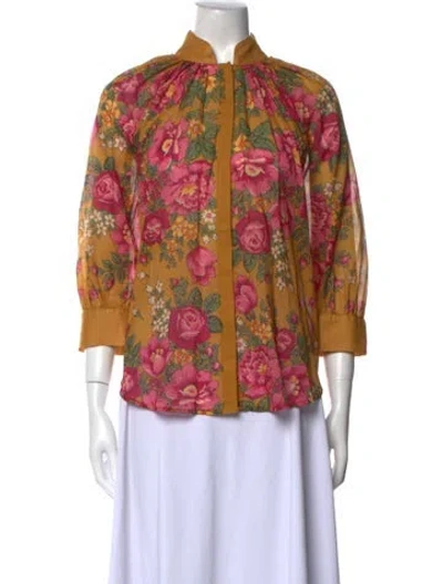 Pre-owned Smythe Floral Print Mock Neck Button-up Top W/ Tags In Multi