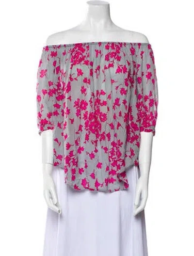Pre-owned Smythe Floral Print Off-the-shoulder Blouse In Blue