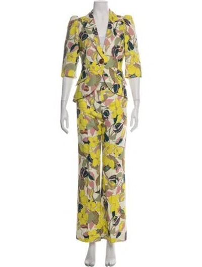 Pre-owned Smythe Floral Print Pant Set In Yellow