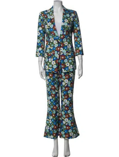 Pre-owned Smythe Floral Print Pantsuit In Blue