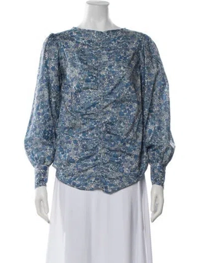 Pre-owned Smythe Floral Print Scoop Neck Blouse In Blue