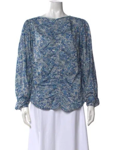 Pre-owned Smythe Floral Print Scoop Neck Blouse In Blue