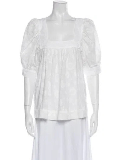 Pre-owned Smythe Floral Print Square Neckline Blouse In White