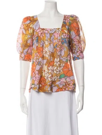 Pre-owned Smythe Floral Print Square Neckline Top In Orange