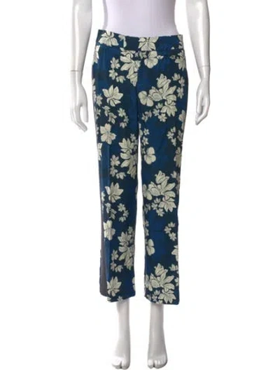 Pre-owned Smythe Floral Print Straight Leg Pants In Blue