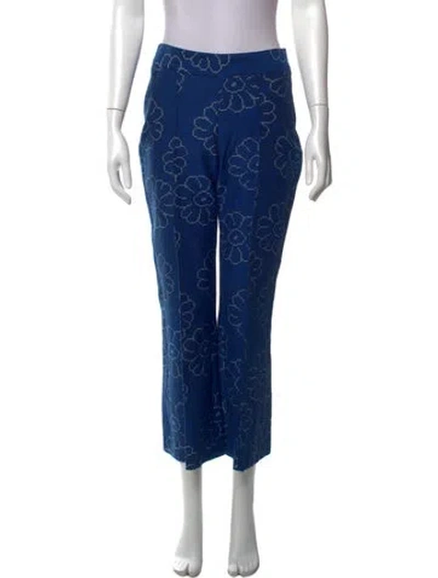 Pre-owned Smythe Floral Print Straight Leg Pants In Blue