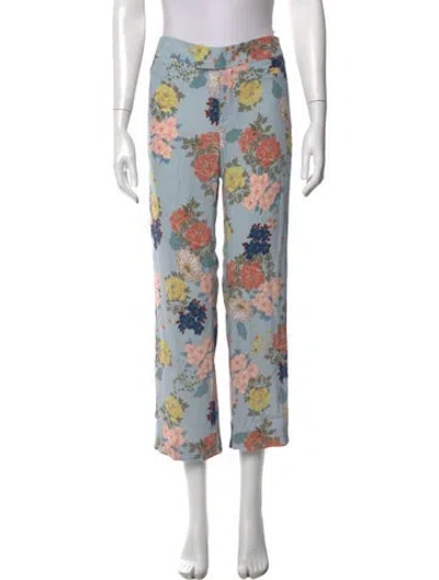 Pre-owned Smythe Floral Print Straight Leg Pants In Blue