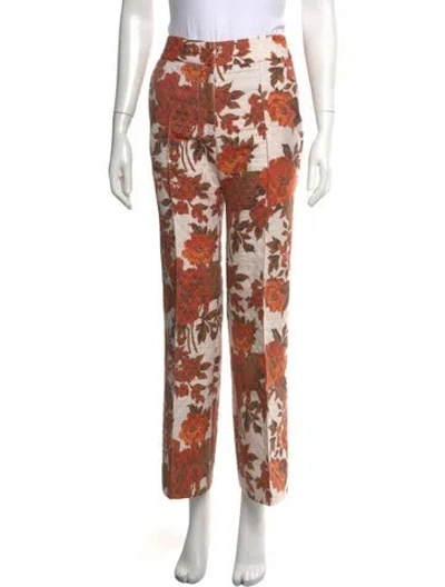 Pre-owned Smythe Floral Print Straight Leg Pants In Neutrals