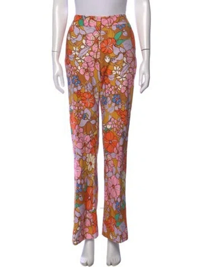 Pre-owned Smythe Floral Print Straight Leg Pants In Pink