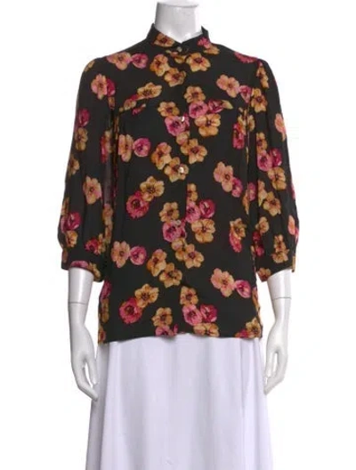 Pre-owned Smythe Floral Print Three-quarter Sleeve Blouse In Black