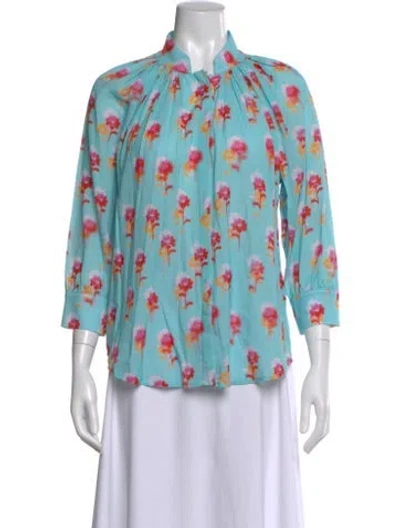 Pre-owned Smythe Floral Print Three-quarter Sleeve Blouse In Blue