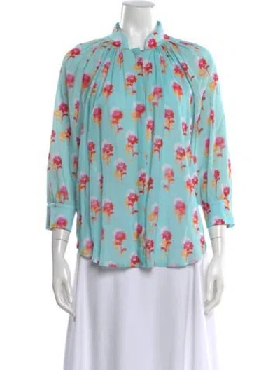 Pre-owned Smythe Floral Print Three-quarter Sleeve Blouse In Blue