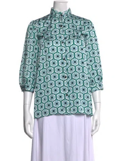 Pre-owned Smythe Floral Print Three-quarter Sleeve Blouse In Blue