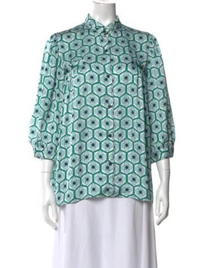 Pre-owned Smythe Floral Print Three-quarter Sleeve Blouse In Blue