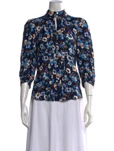Pre-owned Smythe Floral Print Three-quarter Sleeve Blouse In Blue