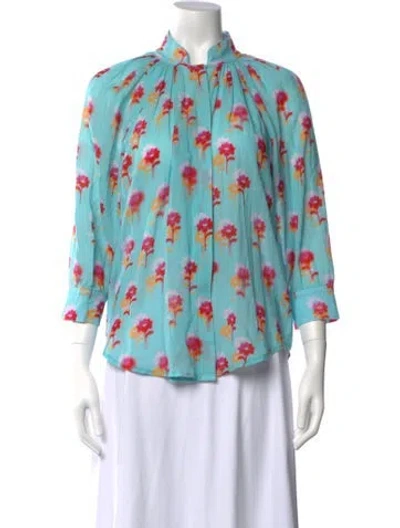 Pre-owned Smythe Floral Print Three-quarter Sleeve Blouse In Blue