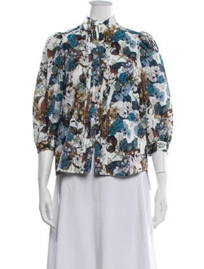 Pre-owned Smythe Floral Print Three-quarter Sleeve Blouse In Blue