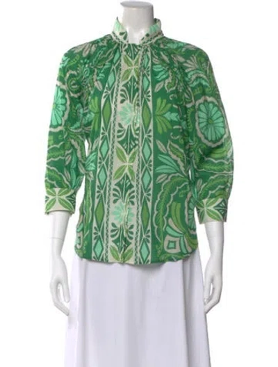 Pre-owned Smythe Floral Print Three-quarter Sleeve Blouse In Green