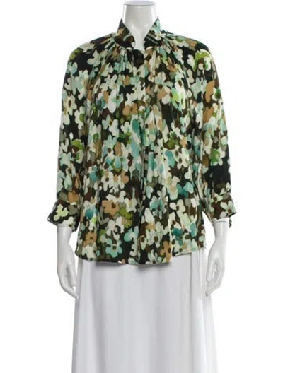 Pre-owned Smythe Floral Print Three-quarter Sleeve Blouse In Green