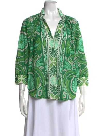 Pre-owned Smythe Floral Print Three-quarter Sleeve Blouse In Green