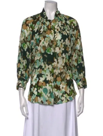 Pre-owned Smythe Floral Print Three-quarter Sleeve Blouse In Green