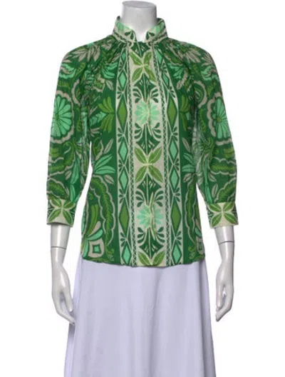 Pre-owned Smythe Floral Print Three-quarter Sleeve Blouse In Green