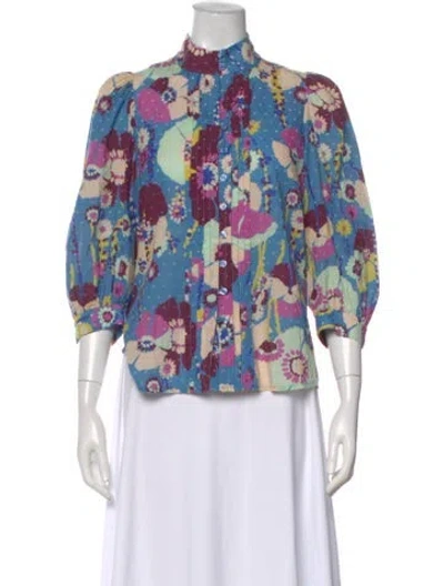 Pre-owned Smythe Floral Print Three-quarter Sleeve Blouse In Multi