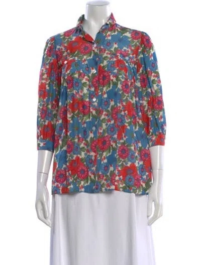 Pre-owned Smythe Floral Print Three-quarter Sleeve Blouse In Multi