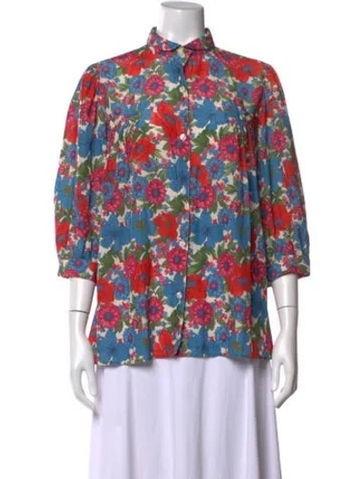 Pre-owned Smythe Floral Print Three-quarter Sleeve Blouse In Multi