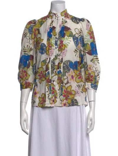 Pre-owned Smythe Floral Print Three-quarter Sleeve Blouse In Multicolor