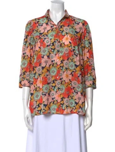 Pre-owned Smythe Floral Print Three-quarter Sleeve Blouse In Orange