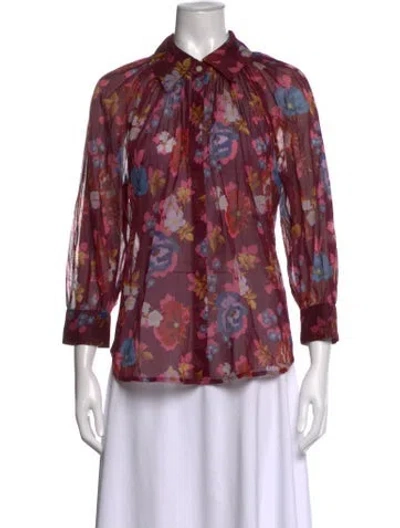 Pre-owned Smythe Floral Print Three-quarter Sleeve Blouse In Pink