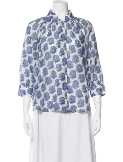 Pre-owned Smythe Floral Print Three-quarter Sleeve Blouse W/ Tags In Blue