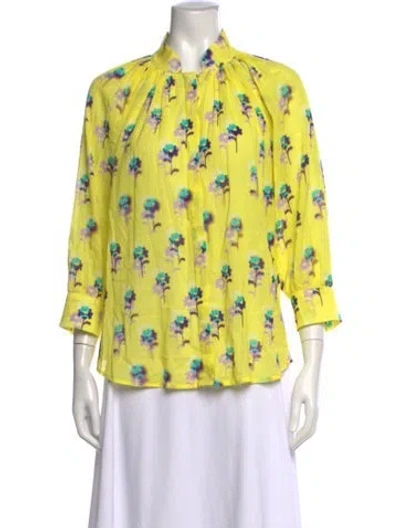 Pre-owned Smythe Floral Print Three-quarter Sleeve Blouse W/ Tags In Yellow