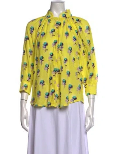 Pre-owned Smythe Floral Print Three-quarter Sleeve Blouse In Yellow