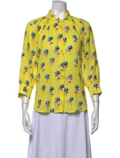 Pre-owned Smythe Floral Print Three-quarter Sleeve Button-up Top In Yellow