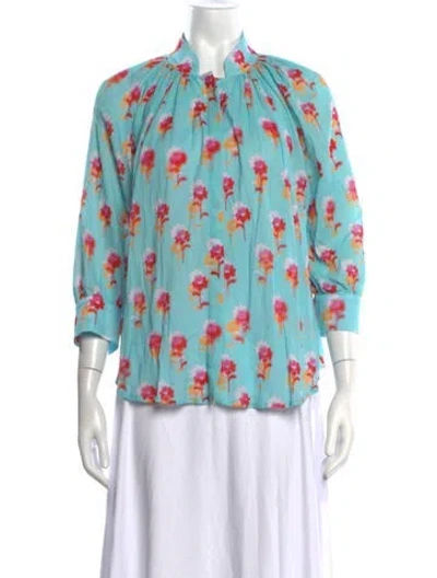 Pre-owned Smythe Floral Print Three-quarter Sleeve Top In Blue