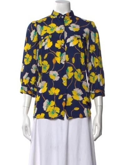 Pre-owned Smythe Floral Print Three-quarter Sleeve Top In Blue