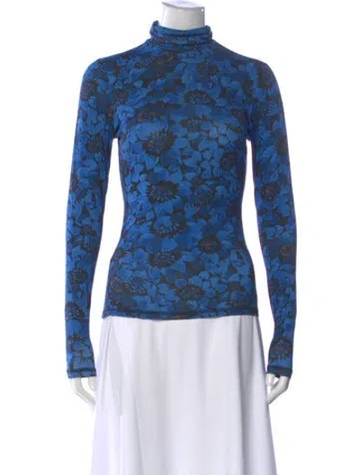 Pre-owned Smythe Floral Print Turtleneck Top In Blue