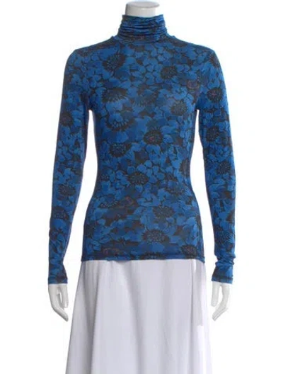 Pre-owned Smythe Floral Print Turtleneck Top In Blue