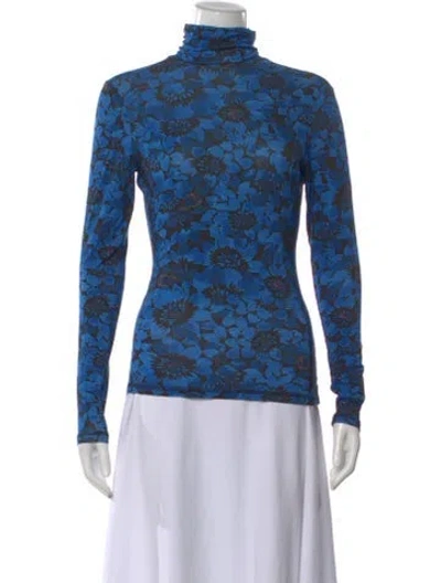 Pre-owned Smythe Floral Print Turtleneck Top In Blue