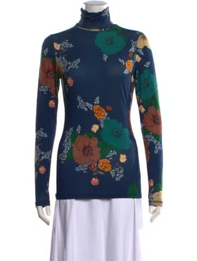 Pre-owned Smythe Floral Print Turtleneck Top In Blue