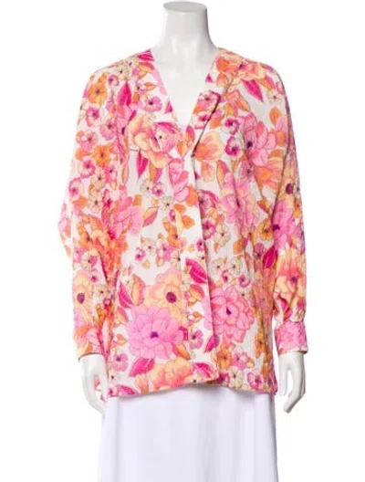 Pre-owned Smythe Floral Print V-neck Blouse In Pink