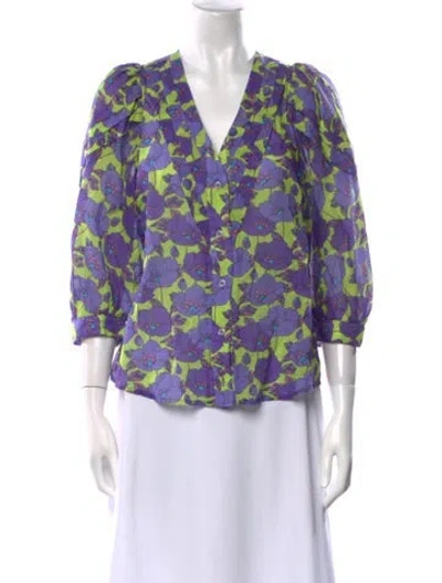 Pre-owned Smythe Floral Print V-neck Blouse In Purple
