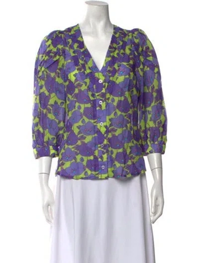 Pre-owned Smythe Floral Print V-neck Blouse In Purple