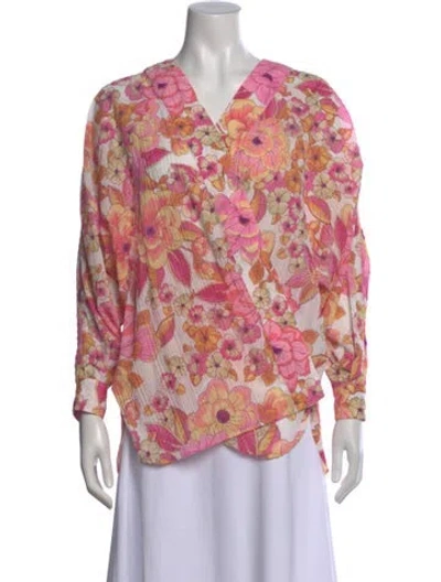 Pre-owned Smythe Floral Print V-neck Blouse In White