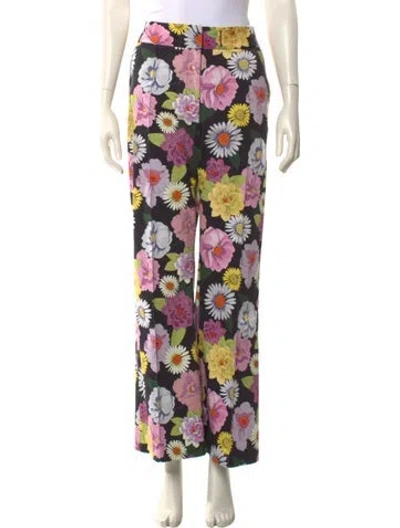 Pre-owned Smythe Floral Print Wide Leg Pants In Black