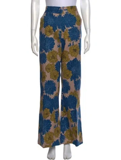 Pre-owned Smythe Floral Print Wide Leg Pants In Blue