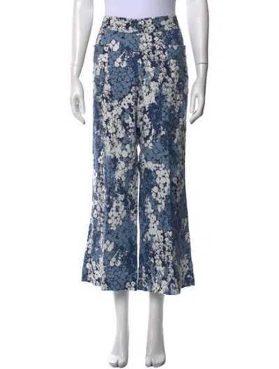 Pre-owned Smythe Floral Print Wide Leg Pants In Blue